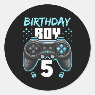Pegatina Redonda Boy 5 Video Game Controller Gamer 5Birthday Gif
