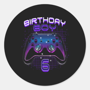 Pegatina Redonda Boy 6 Video Game Controller Gamer 6Cumpleaños Gif