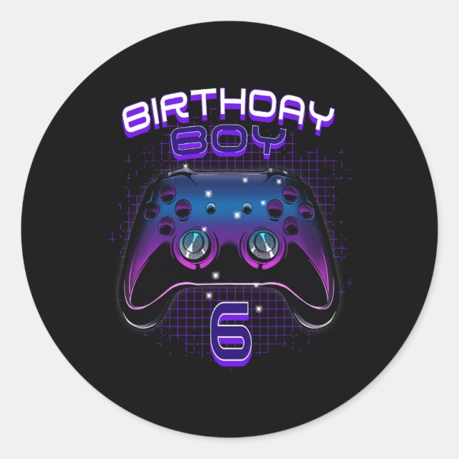 Pegatina Redonda Boy 6 Video Game Controller Gamer 6Cumpleaños Gif (Anverso)