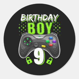 Pegatina Redonda Boy 9 Video Game Controller Gamer 9Cumpleaños Gif