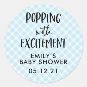 Pegatina Redonda Boy Baby Shower Favor Pegatinas, Popcorn