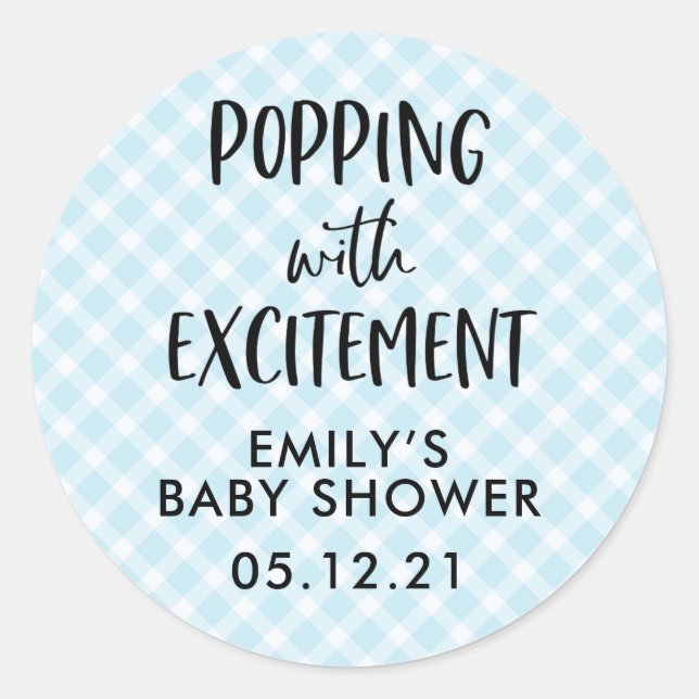 Pegatina Redonda Boy Baby Shower Favor Pegatinas, Popcorn (Anverso)