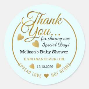 Pegatina Redonda Boy Baby Shower Spread Love Sanitizer Favor Blue