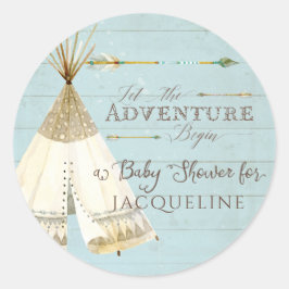 Pegatina Redonda Boy Baby Shower Teepee BOHO Bohemian Adventure