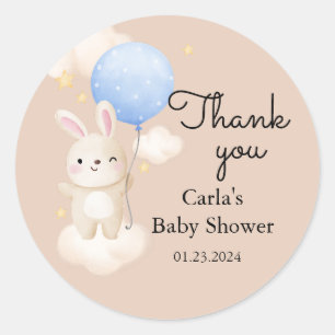 Pegatina Redonda Boy Balloon Cute Brown Bunny Baby Shower