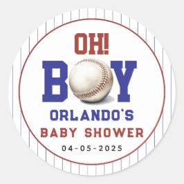 Pegatina Redonda Boy Baseball Baby Shower | Cute Sports Party