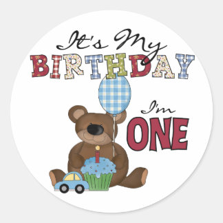 Pegatina Redonda Boy Bear camisetas y regalos de primer cumpleaños