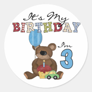 Pegatina Redonda Boy Bear camisetas y regalos de tercer cumpleaños