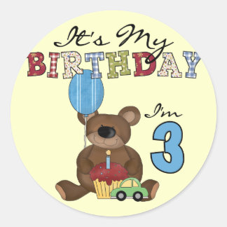 Pegatina Redonda Boy Bear camisetas y regalos de tercer cumpleaños