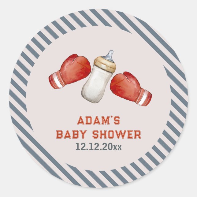 Pegatina Redonda Boy Boxing Little Champion Baby Shower (Anverso)