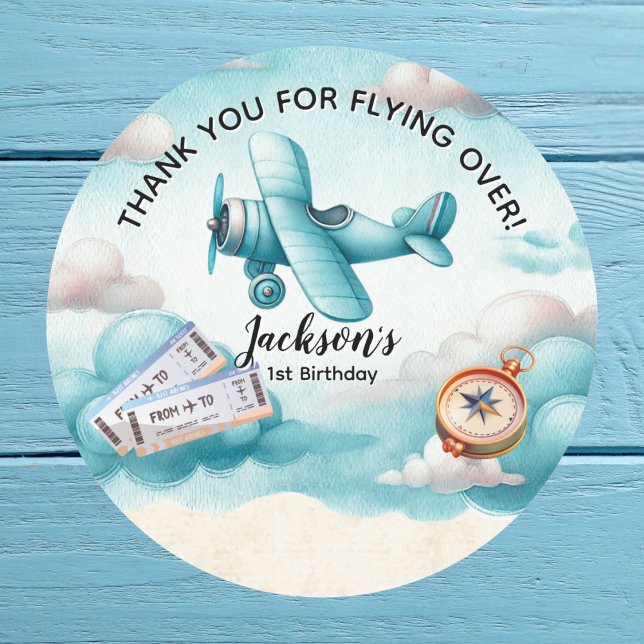 Pegatina Redonda Boy Cute Blue Airplane Viajes Niños Personalizado  (Subido por el creador)