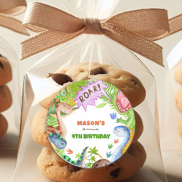 Pegatina Redonda Boy Dinosaur 4th Birthday Invitation
