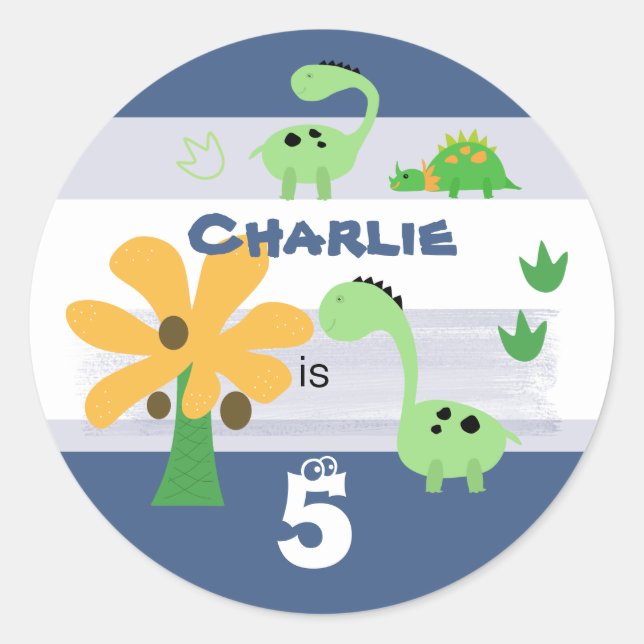 Pegatina Redonda Boy Dinosaur Jurassic Birthday Party (Anverso)