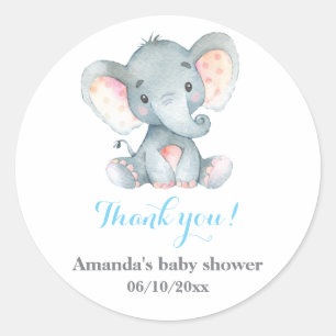 Pegatina Redonda Boy Elephant Baby Shower Blue Gracias A Favor