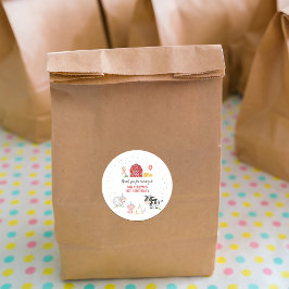 Pegatina Redonda Boy Farm Animals Red Birthday