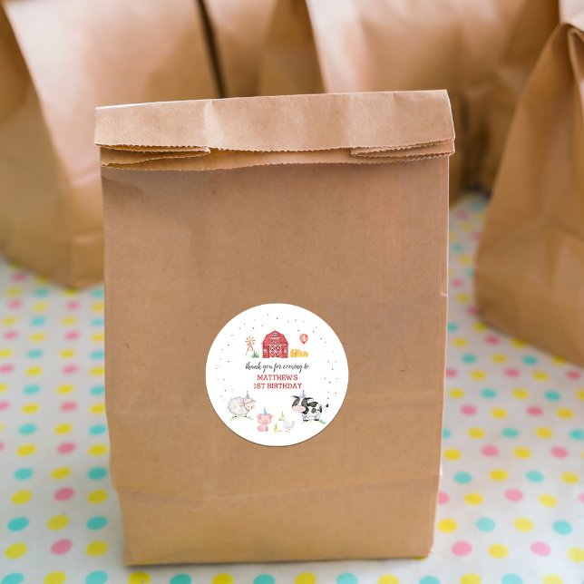 Pegatina Redonda Boy Farm Animals Red Birthday (Subido por el creador)