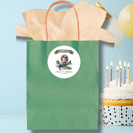 Pegatina Redonda Boy First Birthday Pilot Vintage Airplane Clouds