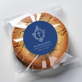 Pegatina Redonda Boy First Communia Real Cruz Escudo Azul