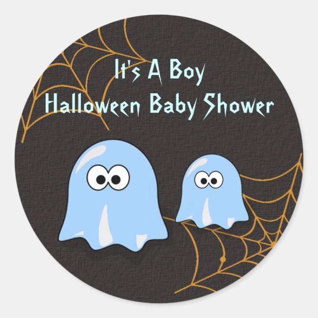 Pegatina Redonda Boy Ghost Halloween Pegatinas de Baby Shower (Anverso)