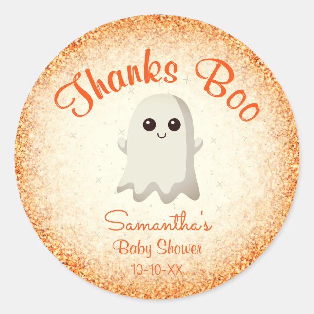 Pegatina Redonda Boy Halloween Little Boo Baby Shower Gracias (Anverso)