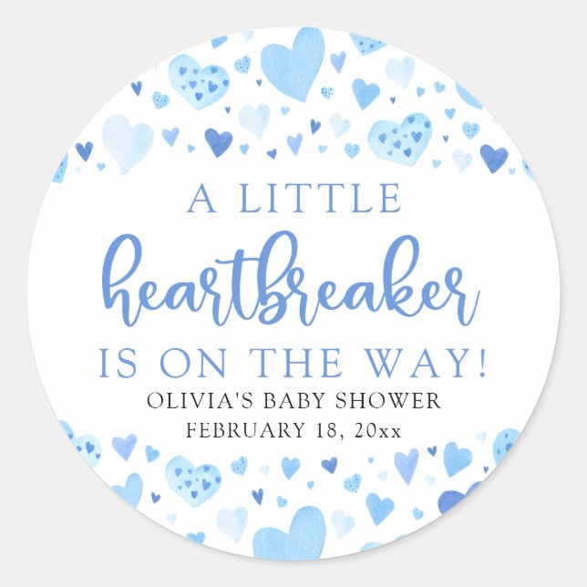 Pegatina Redonda Boy Little Heartbreaker Blue Valentine Baby Shower (Anverso)