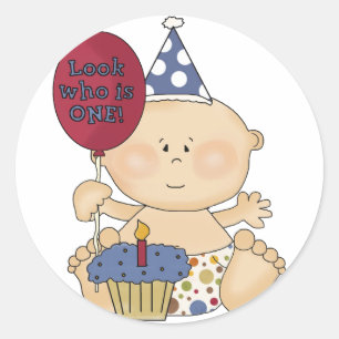 Pegatina Redonda Boy Look Who's One Tshirts and Gifts