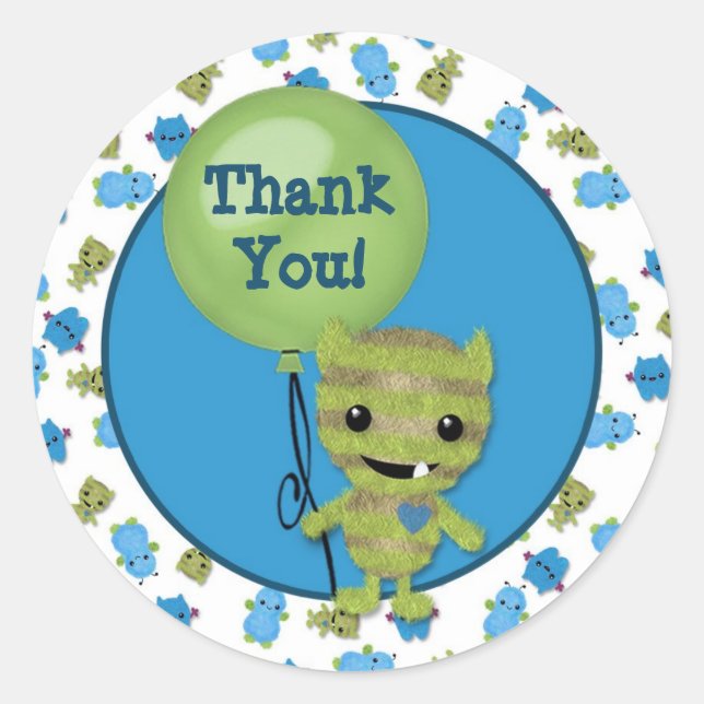 Pegatina Redonda BOY MONSTER Peek a Boo Baby Shower en blanco PABC  (Anverso)