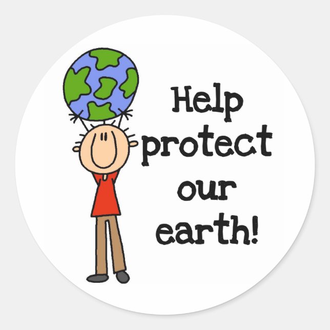 Pegatina Redonda Boy Protect Our Earth camisetas y regalos (Anverso)