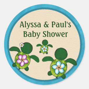 Pegatina Redonda BOY Sea TURTLE Baby Shower (Honu) 02B en blanco #0