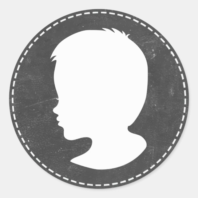 Pegatina Redonda Boy Silhouette Chalkboard Baby Shower Favors (Anverso)