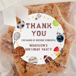 Pegatina Redonda Boy Sports Ball Niños Cumpleaños Gracias