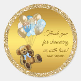 Pegatina Redonda Boy Teddy Bear Balloon Pegatinas de Baby Shower