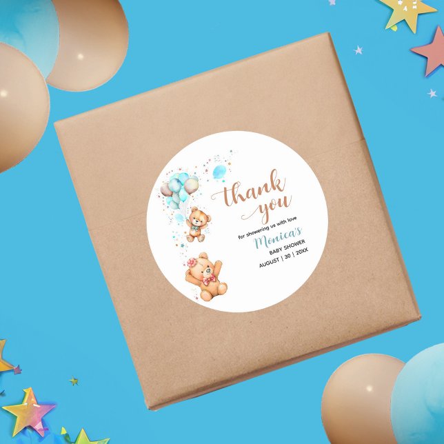 Pegatina Redonda Boy Teddy Bear Podemos Esperar A Baby Shower (Boy Teddy Bear We Can Bearly Wait Baby Shower Classic Round Sticker)