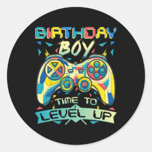 Pegatina Redonda Boy Time To Level To Video Game Birday Gamer Boy