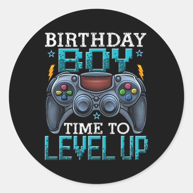 Pegatina Redonda Boy Time To Level Up Video Game Birthday Gamer 12 (Anverso)