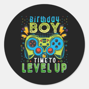 Pegatina Redonda Boy Time To Level Up Video Game Birthday Gamer 202