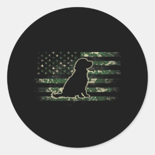 Pegatina Redonda Boykin Spaniel Camuflaje Bandera Americana USA Per
