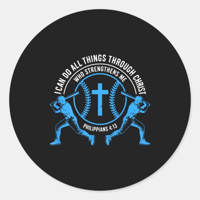 Pegatina Redonda Boys Baseball Christian-shirt Softball I Can Do Al (Anverso)