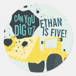 Pegatina Redonda Boys Birthday Construction Truck Blue Yellow