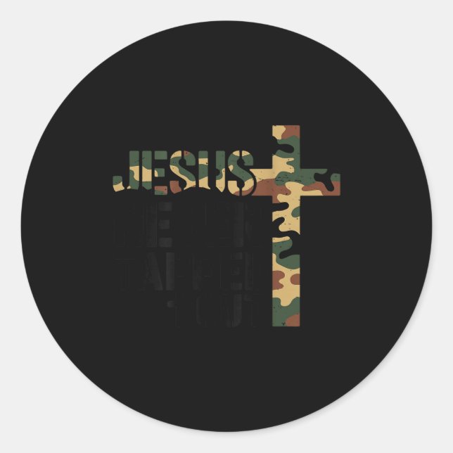 Pegatina Redonda Boys Camo Christian Wrestling Jesus Never Tapped O (Anverso)