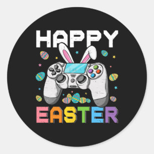 Pegatina Redonda Boys Gamer Feliz Día de Pascua Videojuegos Bunny G