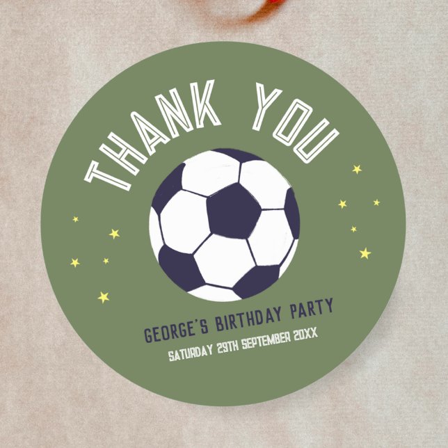 Pegatina Redonda Boys Green Soccer Sporty Thank You Kids Birthday (Subido por el creador)