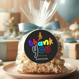 Pegatina Redonda Boys Guay Jump Neon Trampoline Birthday Favor