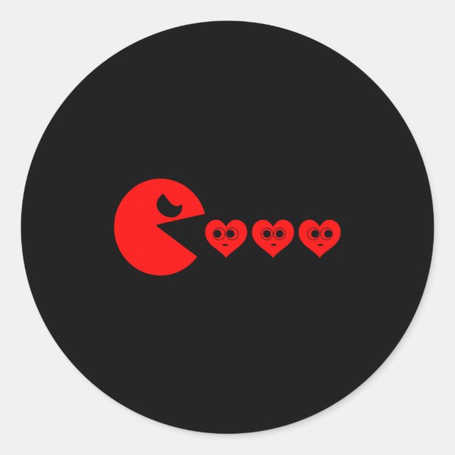 Pegatina Redonda Boys Kids Valentines Day Hearts Eating Funny Gamer (Anverso)