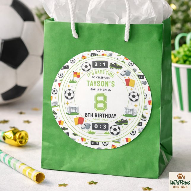 Pegatina Redonda Boys Modern Sports Soccer Kids 8th Birthday Party (Boys Modern Sports Soccer Kids 8th Birthday Party Classic Round Sticker)