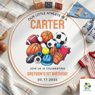 Pegatina Redonda Boys modernos Bolas deportivas Estrella Primer cum