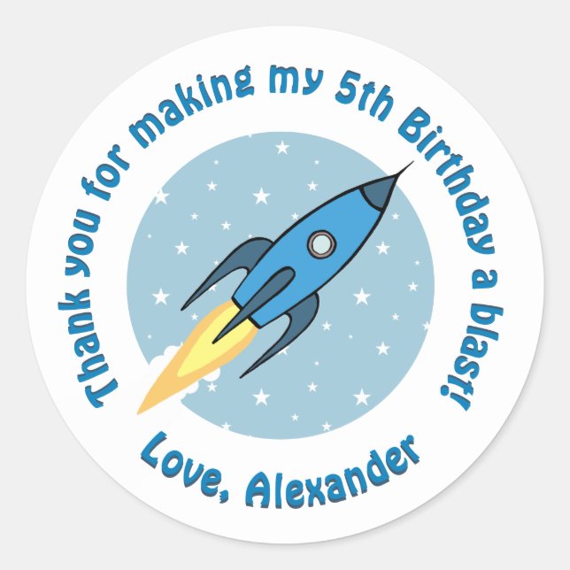 Pegatina Redonda Boys Outer Space Birthday Party (Fiesta de cumplea (Anverso)