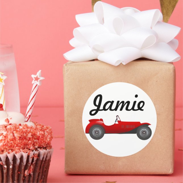 Pegatina Redonda Boys Room Classic Car Gifts Sweet Red Retro Car (Fiesta)