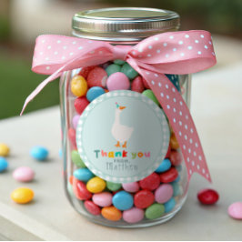 Pegatina Redonda Boys Silly Goose Primer Cumpleaños Gingham Favor