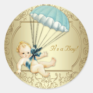 Pegatina Redonda Boys Vintage Baby Shower